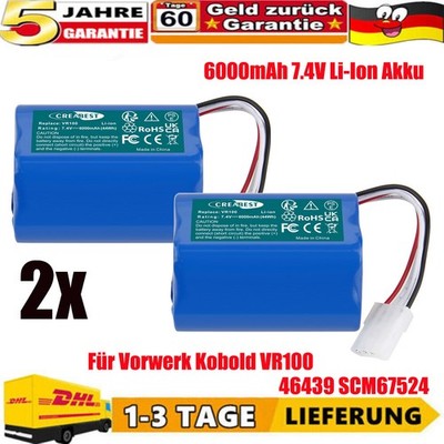 2x Batterie Für Vorwerk Kobold VR100 Ersatz 46439 SCM67524 6000mAh 7.4V Li-ion