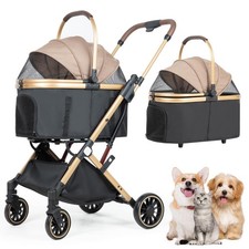 3 in 1 Folding Dog Stroller for Small/Medium Pet with 4 Wheels, Foldable Pet ...