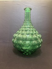 Vintage Mid Century Italian Empoli Glass Genie Bottle Green Bubble Decanter 9.5"