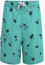 New Boy's Kanu Surf Malibu UPF 50 Board Shorts Swim Trunks Aqua Palm Tree Sz 3T