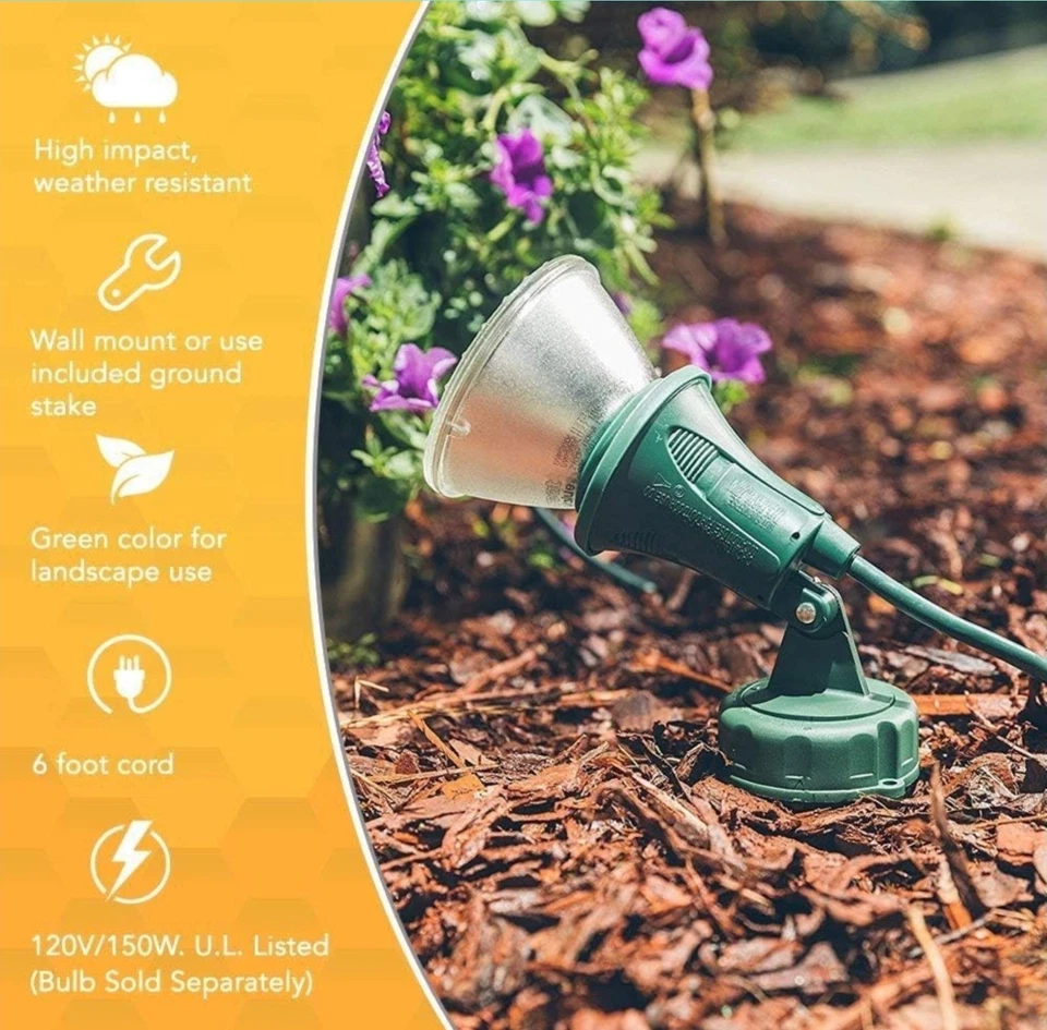Pacote com 2 luminárias de inundação externas com estaca (cabo de 6 pés, 120V, verde) - Imagem 2 de 2