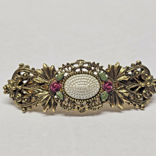 Vintage Hair Clip Floral Enamel Gold Tone Faux Pearls Made in France