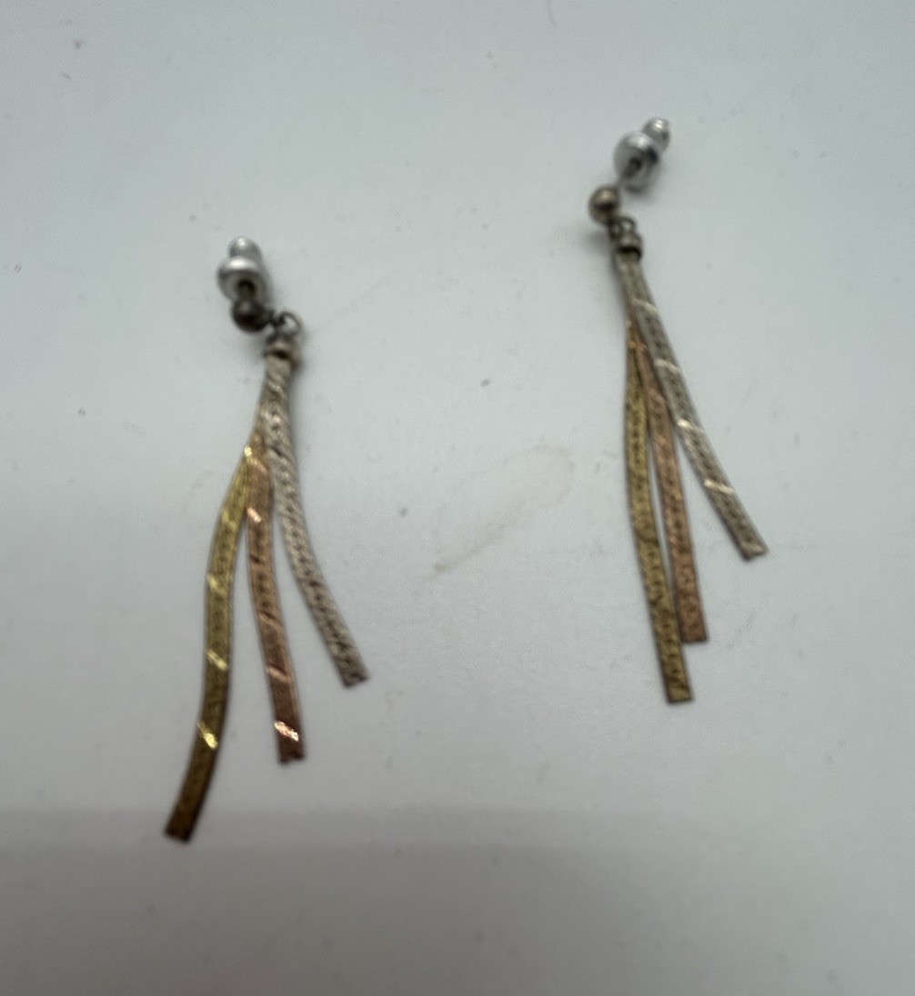 Sterling Silver 3 Strand Dangle Post Earrings Vin… - image 7