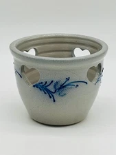 Eldreth 1998 Signed Salt Glazed Pottery Crock w/ Heart Cutouts