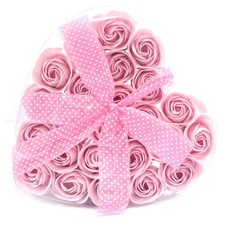 24er Set Seifenblumen Herz Box - rosa Rosen