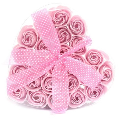 24er Set Seifenblumen Herz Box - rosa Rosen