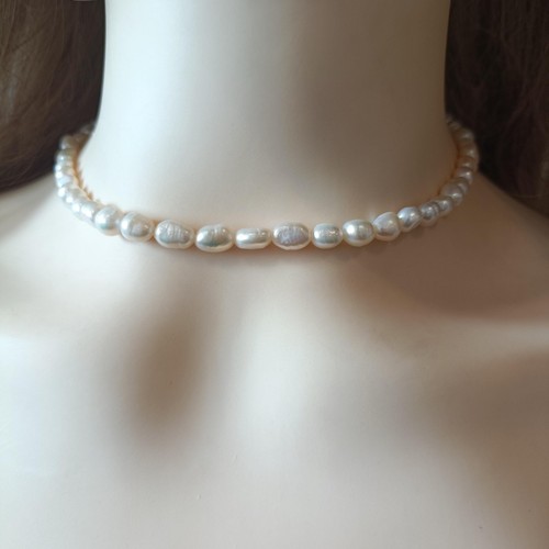 Simple Freshwater Pearl Necklace, Dainty 925 Silver Minimalist Pearl Jewelry - Picture 6 of 9