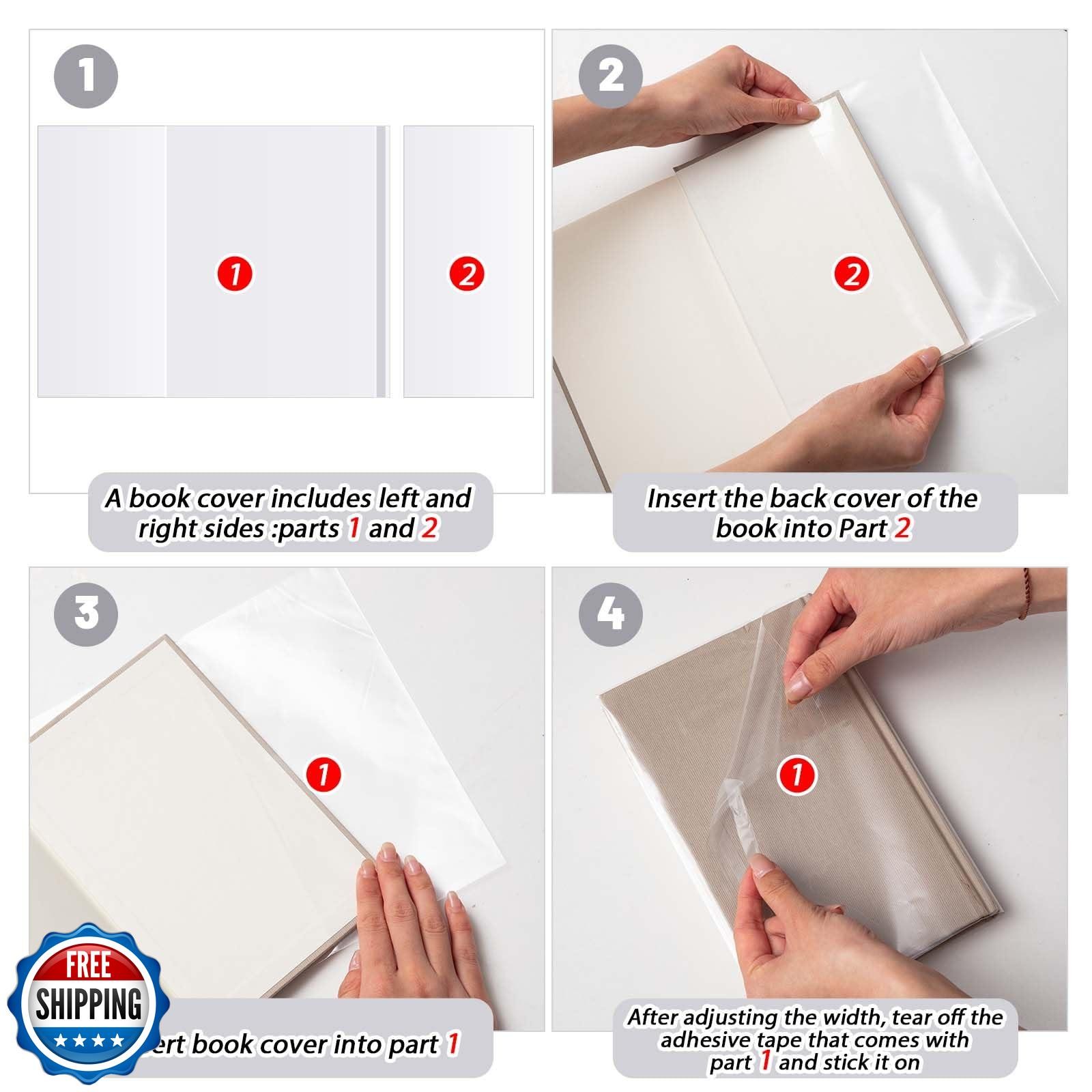 ReliThick 100 Pack Adjustable Clear Book Covers Fits Books with 9.25 x 15 Inc