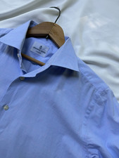 Emanuel Berg Men's Blue Check Cotton Dress Shirt Spread Collar 34/35 Regular