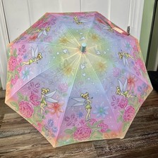 WORKS Tinkerbell Disney Umbrella W Figure Handle Fairy Flowers Roses Whimsical