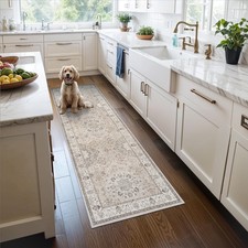 2x6 Beige Washable Runner Rug Non Slip Backing Farmhouse Kitchen Bathroom