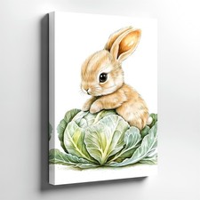 Wall Art Cute Bunny Rabbit on Cabbage Watercolor Print Nursery Farmhouse Decor
