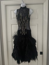 Black Latin Ballroom Dance Professional Dress With Ostrich Feathers