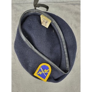 US Army Beret Military Cap Blue Wool Size 7 1/4 Patch