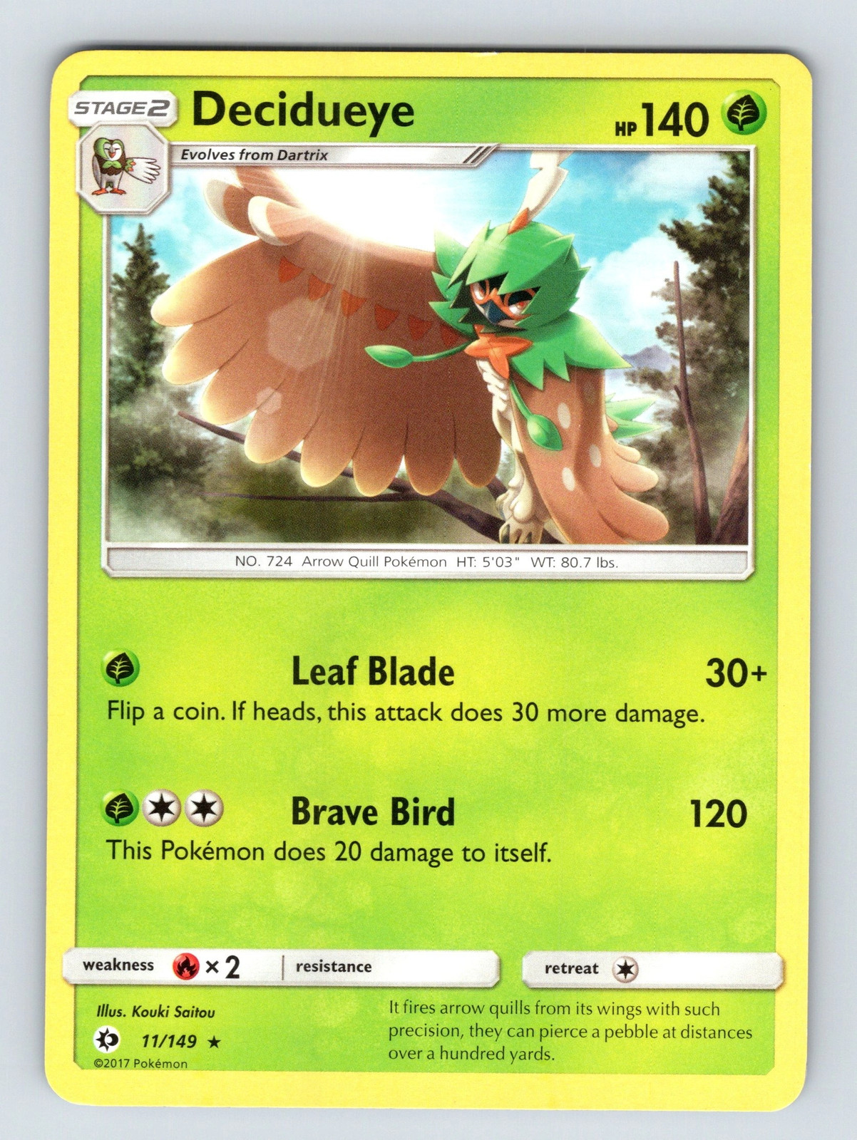 Decidueye 11/149 Sun & Moon Rare NM Pokemon TCG