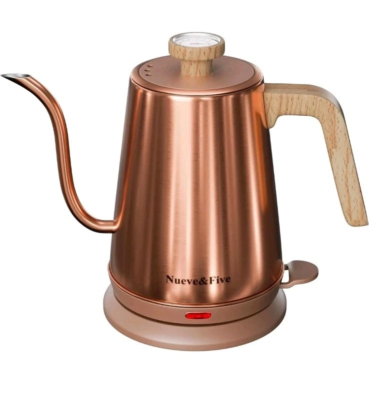 Electric Kettle w/ Thermometer, Copper Tea Kettle w/ Auto Shut-Off, 1000W Coffee