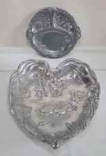 VTG Arthur Court Aluminum Bunny Serving Set - '94 Heart Bowl  '97 Divided Plate