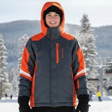 Obermeyer Ski Snowboard Jacket Teen Sz XL 18 Black Orange Hooded Full Zip Winter