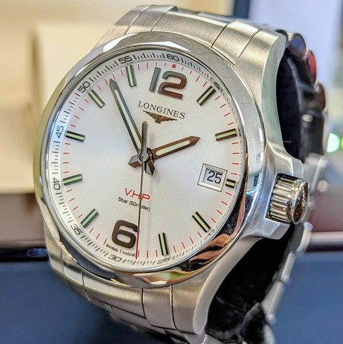 Longines Conquest V.H.P. Watch L3.716.4 41mm White Dial Date Swiss 2-Box/Papers