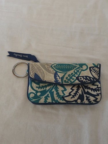 Vera Bradley Zip ID Case Keychain Wallet Blue Teal Floral Paisley Card Holder