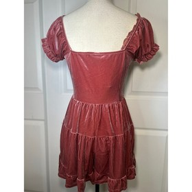 NWT Urban Outfitters Pink Velvet Lace Corset Tiered Babydoll Puff Romper Small