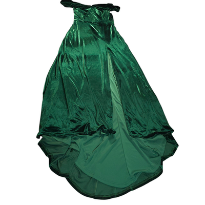 Ryanth Emerald Green Velvet Maxi Dress Train Off Shoulder Women Size 14  Tags | eBay