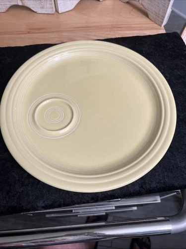 (828). Fiestaware Turquoise Welled Snack Plate. Buttery Yellow