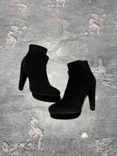 Vintage Prada Milano Luxury Black Suede Zip Heels Womens Size 35