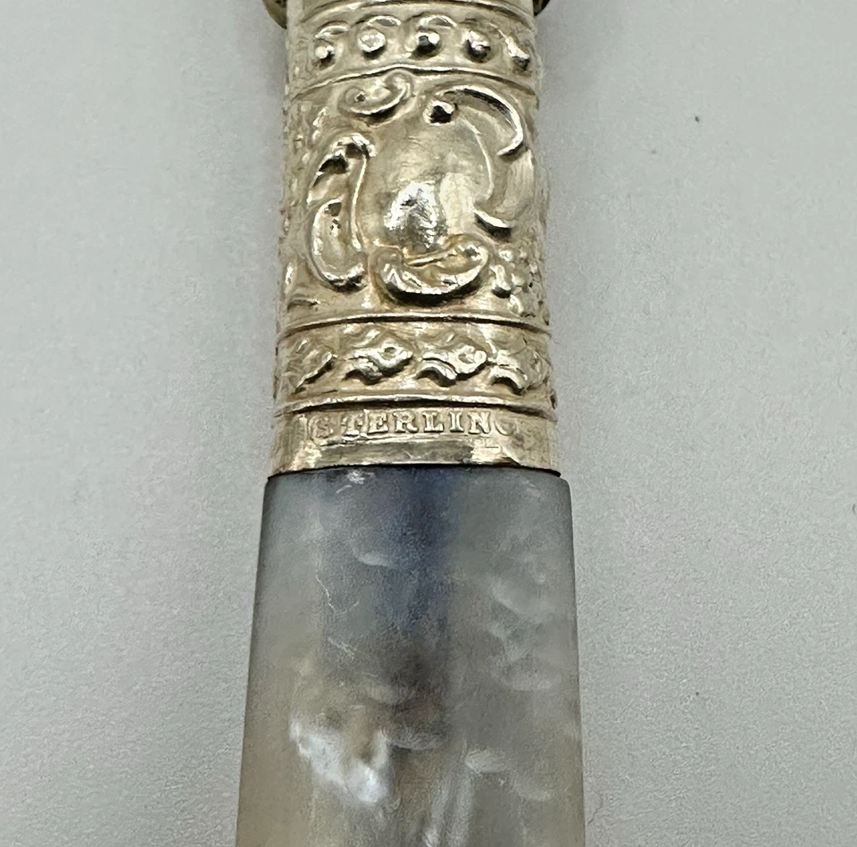 Antique Sheffield Knife Set of 4 Mother of Pearl Handles Sterling Collars Edward - Image 4 of 4