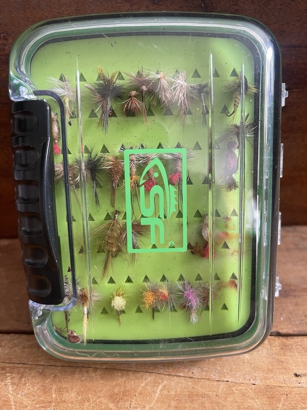 ~43 Fly Fishing Flies Lot in Pocket Case