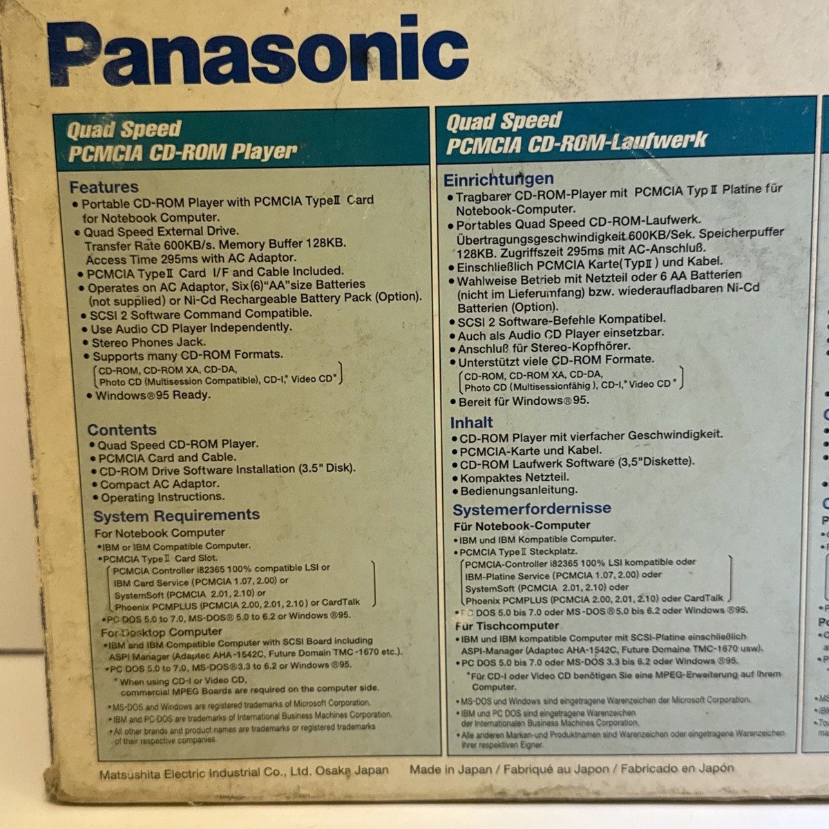Panasonic KXL-D740 Quad Speed 4X PCMCIA CD-ROM SCSI Cd Player