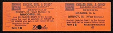 Chicago, Burlington & Quincy Railroad Unnumbered SAMPLE Ticket to Macomb