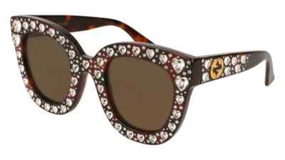 Gucci GG0116S Havana with Crystal Stars Sonnenbrille Gafas de sol 003 braune Gläser