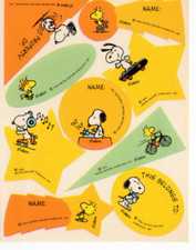 Vintage 1965 Peanuts Characters Name Tags Labels Stickers - Snoopy Woodstock