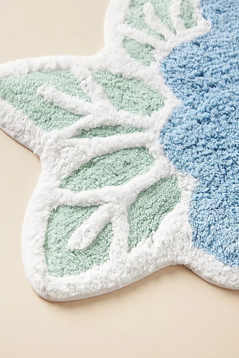 Anthropologie Tufted Bouquet Bath Mat Blue Floral Soft
