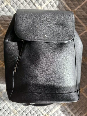 Montblanc black leather unisex backpack made in Italy
