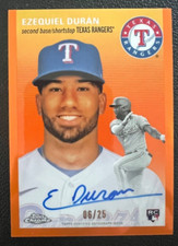 2023 TOPPS CHROME PLATINUM EZEQUIEL DURAN RANGERS RC ON CARD AUTO ORANGE #D 6/25
