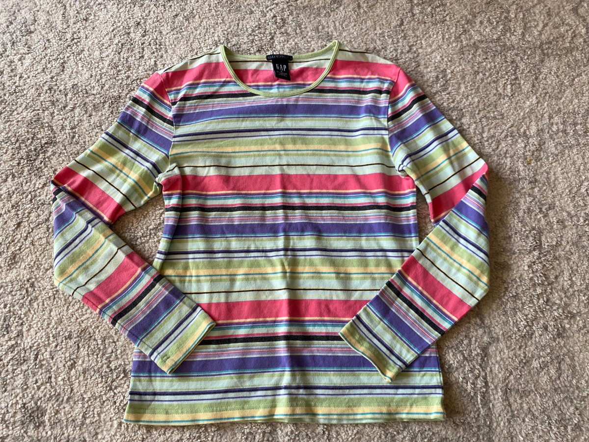 GAP Vintage Y2K Top Small XS Stripe Spring Shirt Women 00s -骸骨Skull Stripe Tight Long T-shirts