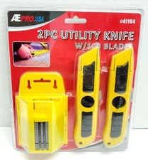 ATE PRO 2PC Utility Knife Cutters Set w/100 Blades & Dispenser Yellow #41164
