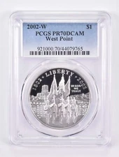 PR70 2002-W DCAM West Point Commemorative Silver Dollar PCGS