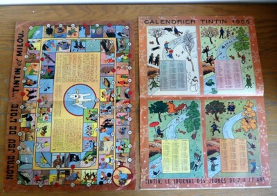 2 Anciens Supplements Du Journal De Tintin Calendrier 1955 Et Jeu De L Oie Ebay