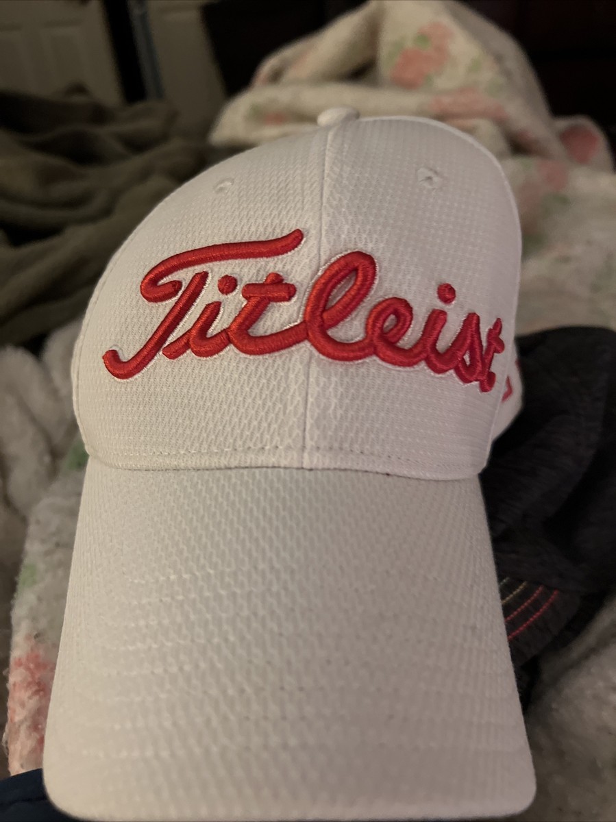 Titleist WHITE/ORANGE Fitted (S/M) Golf Hat Cap embroidered
