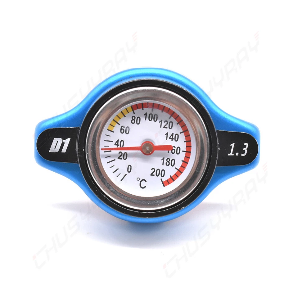 Blue Small Head Thermostatic Radiator Cap Cover Water Temp Gauge 1.3 BAR For Car - Image 2 of 4