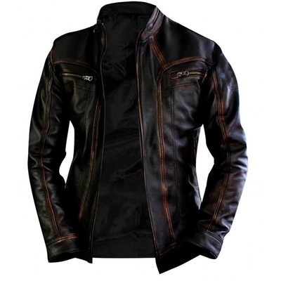 Mens Vintags Black Brown Motorcycles Racing Motogp Leather Jacket with  Paddad