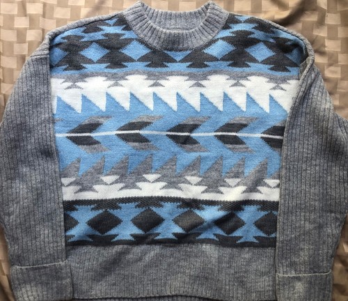 Long Sleeve Pullover Sweater Blue Gray 