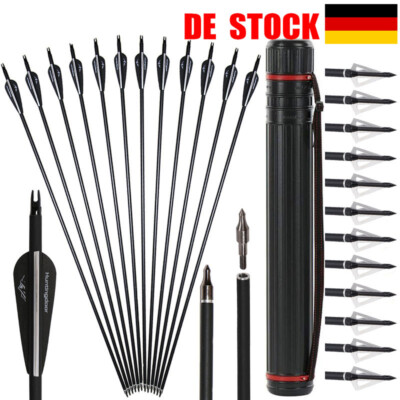 Bogenschießen 30'' Jagd Pfeile Carbonpfeile Spine 500 Breitspitzen Pfeile Köcher