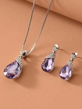 Rhinestone Water-drop Pendant Necklace  Stud Earrings Jewelry Set Jewelry Gift