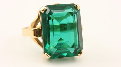 14K Gelbgold Grünglas Smaragdschliff Ring 20x15mm Größe 10 10,50gramm Nachlass