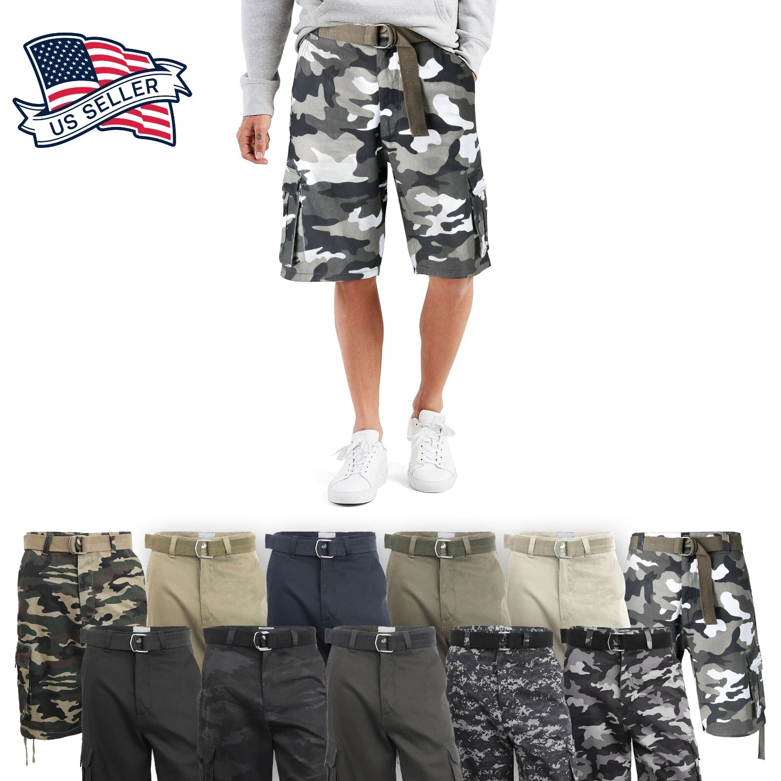Mens Twill Cargo Shorts with Belt Loose Fit Multi Pocket Utility Wear Size 30-52
Opens in a new wind