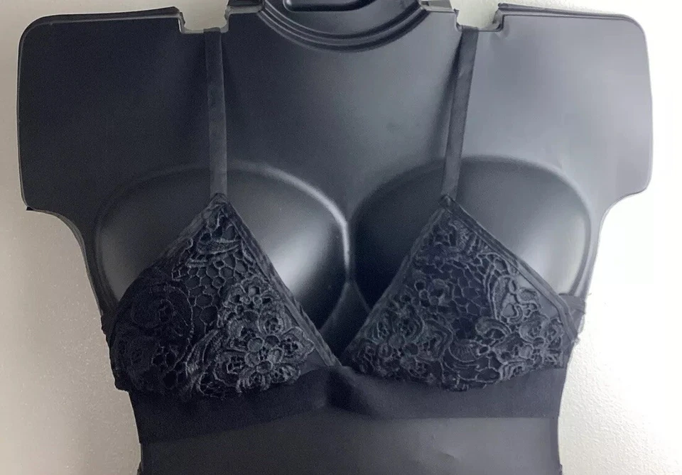 Sexy Sheer Lace Bralette Lingerie BLACK Crochet Netting Cacique Lane Bryant - Image 2 of 4